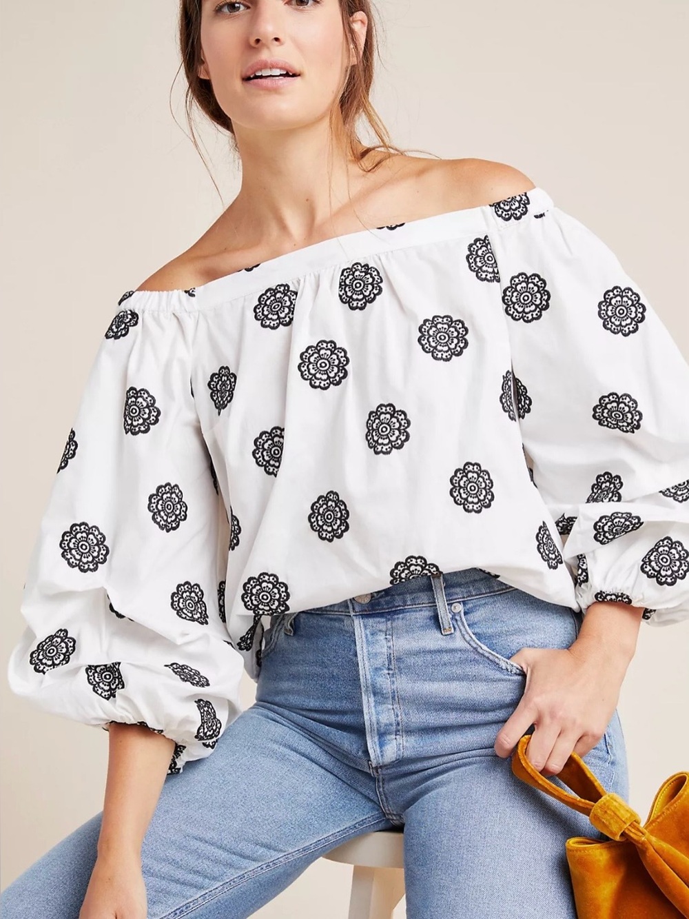 Anthropologie Maeve Cornelia Off Shoulder Embroidered Blouse Medium